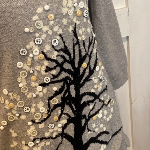 Anthropologie HWR Button Tree Grey Sweater - Picture 2 of 5